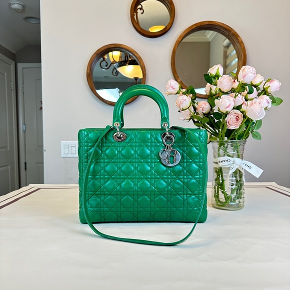 Dior Handbags - Dior Green Quilted Leather Lady Dior Top-Handle Shoulder Bag